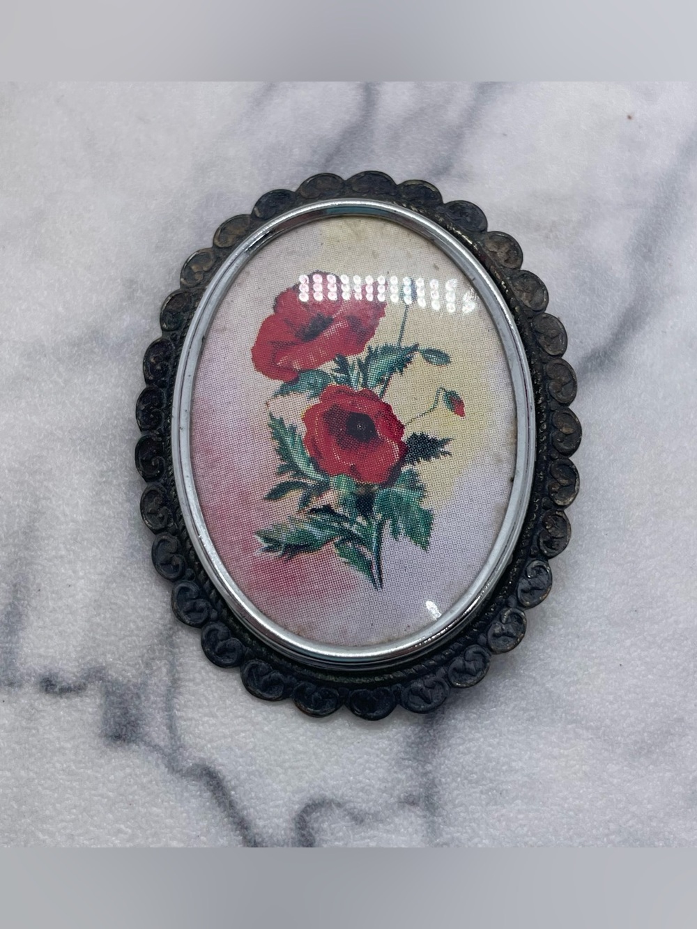 Vintage Thomas L. Mott Poppies Antique Silver Tone Signed Floral Brooch